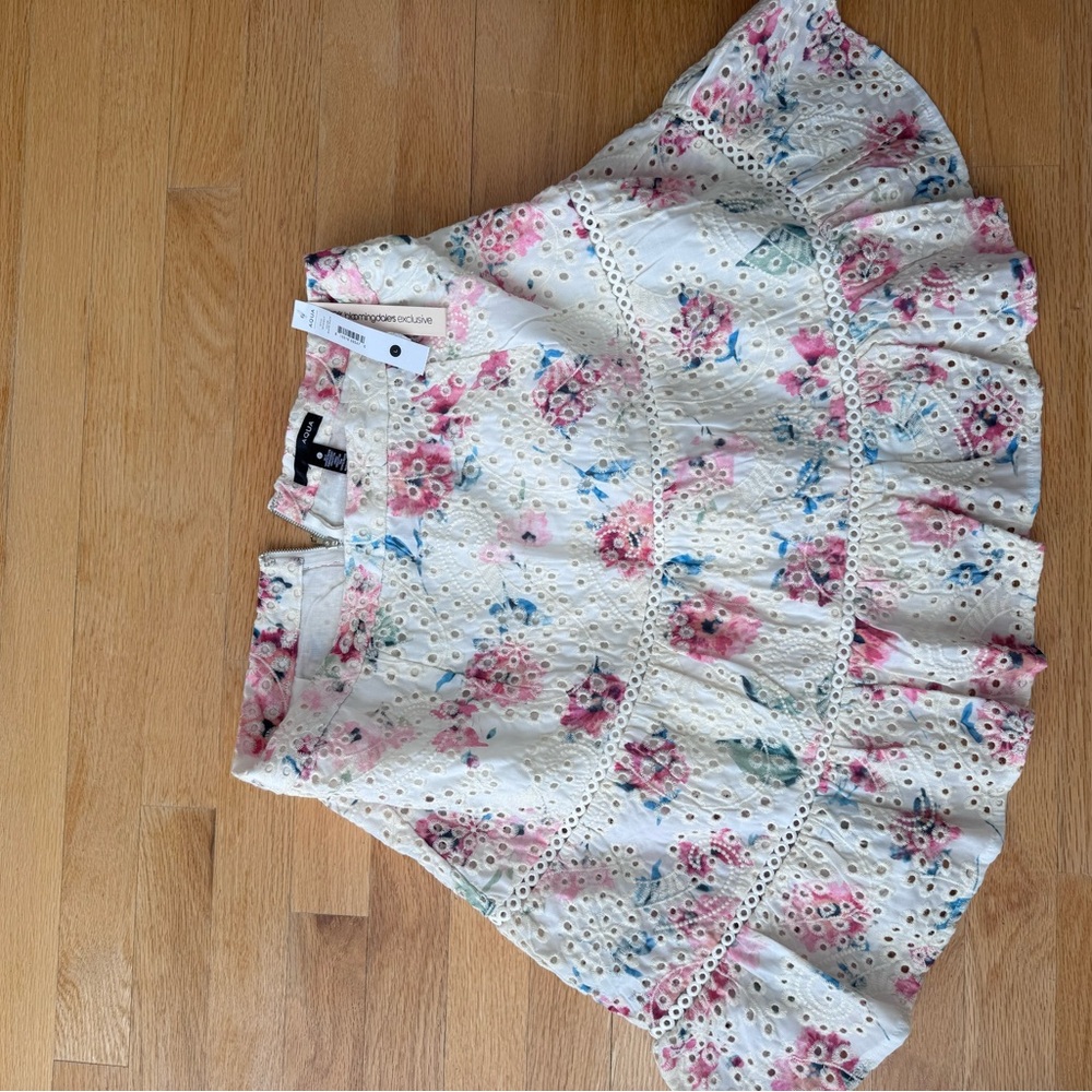Aqua Floral Eyelet Skirt - Cream and Pink